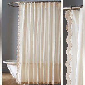 Anthropologie Cream Shower Curtain with Tan Trim